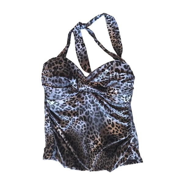 Miraclesuit Swim Top 16 Womens Plus Size Black Animal Print Pullover Beach - Picture 1 of 5